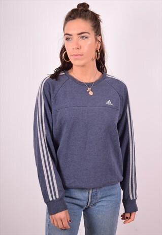 ADIDAS WOMENS VINTAGE SWEATSHIRT JUMPER SMALL BLUE 90S