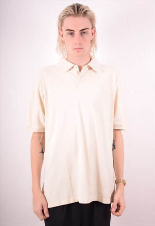 ASICS MENS VINTAGE POLO SHIRT LARGE BEIGE 90S