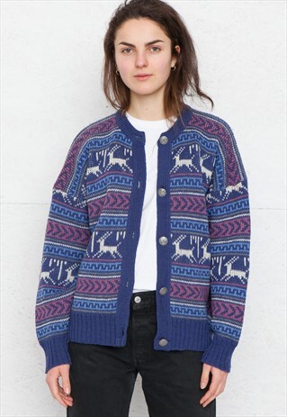 VINTAGE BLUE KNIT CARDIGAN SWEATER