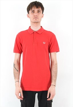 Vintage S Men Polo Casual Shirt Short Sleeved Red Retro Top 