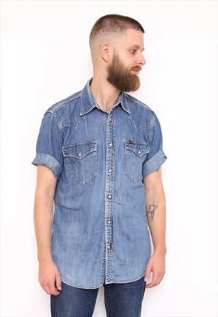 VINTAGE SHORT SLEEVE LEE BLUE DENIM SHIRT