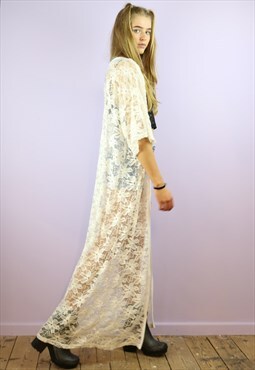 Cream Lace Long Kimono 