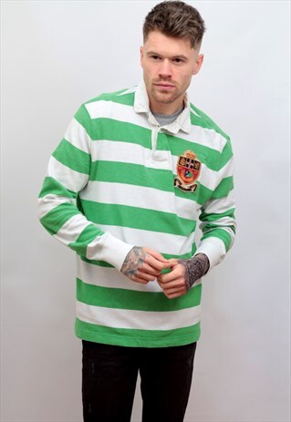 1990'S VINTAGE RALPH LAUREN RUGBY SWEATSHIRT IN GREEN/WHITE
