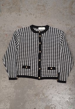 Vintage Blouse In Houndstooth Check Polyester In Red And Black By St Michael c 1990s 16 UK
