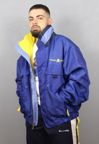 VINTAGE TOMMY HILFIGER JACKET HOOD BIG LOGO RARE 90S