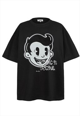 Boy cartoon t-shirt retro poster top grunge tee in black