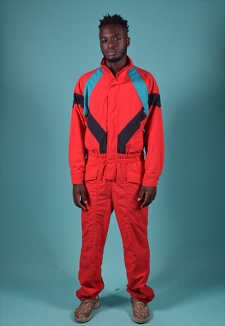 RARE VINTAGE ADIDAS RED, TEAL AND BLACK JUMPSUIT