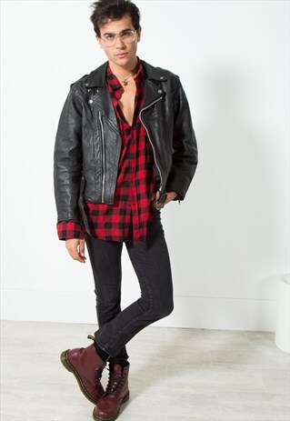VINTAGE BIKER LEATHER JACKET / S4