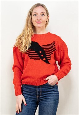 Vintage 90's Women Handmade Sweater in Red