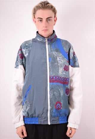 MENS VINTAGE TRACKSUIT TOP JACKET LARGE GREY 90S