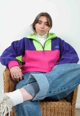Vintage 90s Retro Colours Fleece 1/4 Zip Pullover Size L 