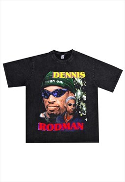 Black Washed Dennis Rodman Retro fans T shirt tee 