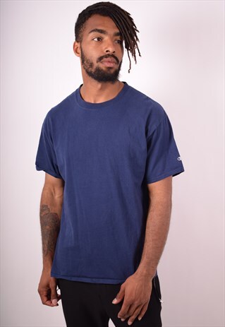 CHAMPION MENS VINTAGE T-SHIRT TOP LARGE BLUE 90S