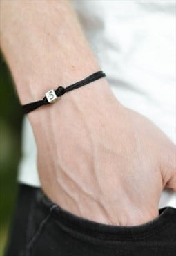 Number bracelet for men black cord personalised mans gift