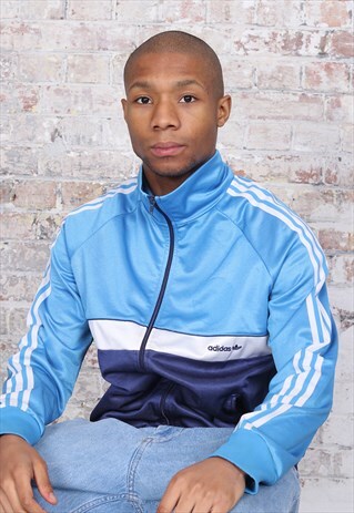 VINTAGE ADIDAS LOGO THREE STRIPE TRACK JACKET BLUE