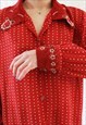 VINTAGE BLOUSE RED LACE COLLAR M C138