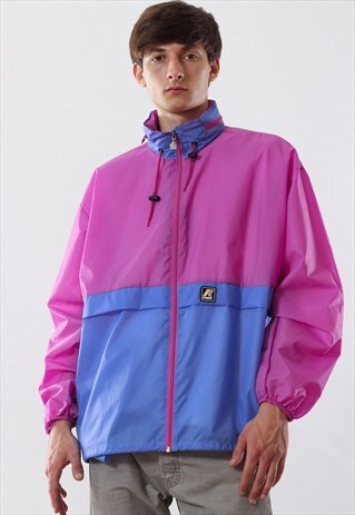 VINTAGE K-WAY WINDBREAKER 90S PINK BLUE