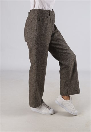 VINTAGE HIGH WAISTED WOOL TROUSERS WIDE STRAIGHT UK 12 (CV2L