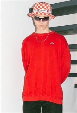 Vintage 90s Lacoste Oversize Red Embroidered Sweatshirt