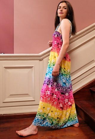 VINTAGE FLOWER POWER LONG DRESS.