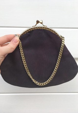 WOMENS PURPLE VINTAGE 50S HANDBAG PARTY PURSE GOLD BAG