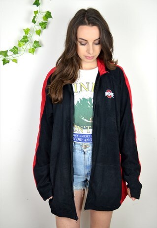 90S VINTAGE OHIO STATE RED & BLACK FULL ZIP FLEECE JACKET