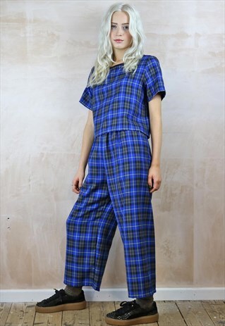 BLUE TARTAN CROP PANTS & TOP CO-ORDINATES