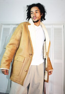 Vintage 70s Brown Leather Warm Sheepskin Coat 