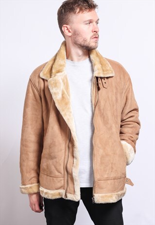 VINTAGE FAUX SUEDE AVIATOR FLEECE JACKET