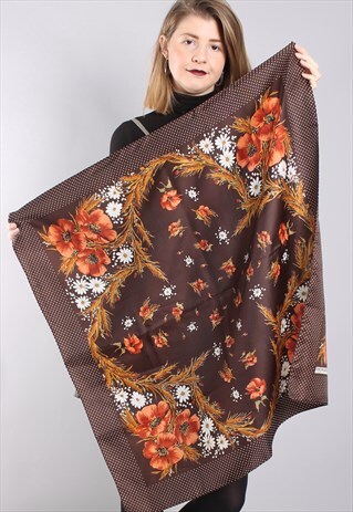 VINTAGE 70S FLORAL PARIS SATIN MICO SANCHO SCARF