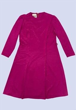 Pink Long Sleeve Midi Geometric Pattern Dress