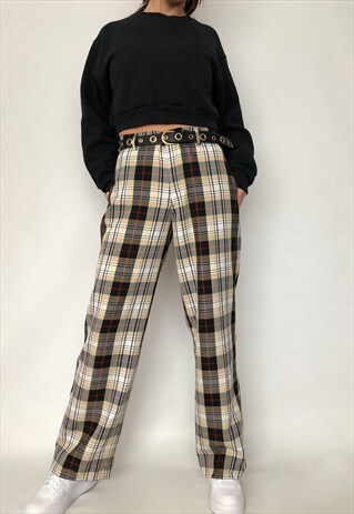 VINTAGE 90S TARTAN PLAID CHECKED CHECK TROUSERS PANTS