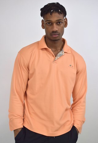 VINTAGE 90S BURBERRY ORANGE LONG SLEEVE POLO SHIRT