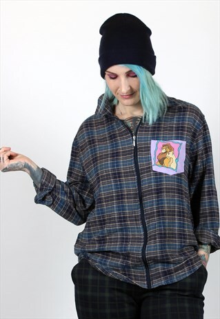 DISNEY LION KING REWORKED VINTAGE ZIP PLAID SHIRT