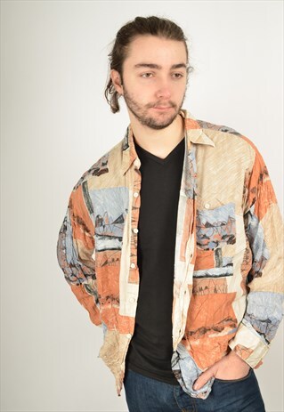VINTAGE ABSTRACT CRAZY PATTERNED LONG SLEEVE SHIRT