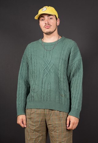 VINTAGE GREEN CABLE KNIT FILA JUMPER