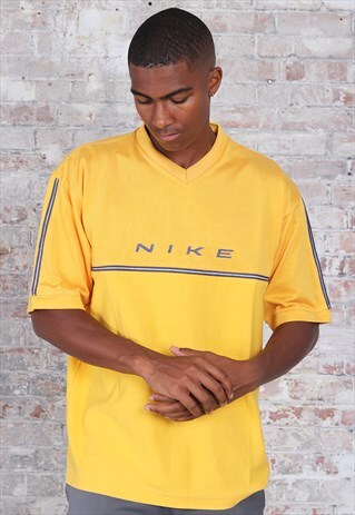 VINTAGE NIKE LOGO T-SHIRT YELLOW GREY