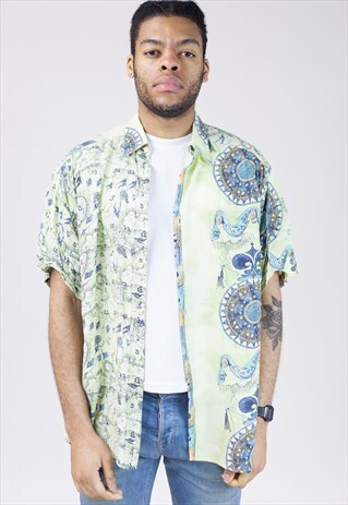 VINTAGE 90S PATTERNED GREEN SHIRT