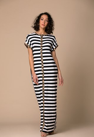 BLACK AND WHITE STRIPED CAFTAN DRESS