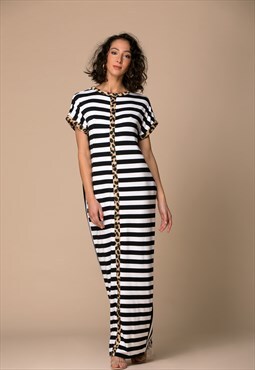 Black and White Striped Caftan Dress 