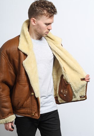 VINTAGE LEATHER AVIATOR FLEECE SHEEPSKIN JACKET