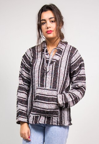 90'S VINTAGE GRUNGE STYLE STRIPE PATTERN BAJA HOODIE