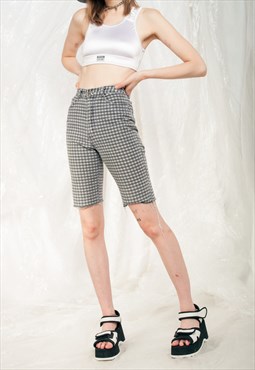 Vintage Denim Shorts 90s High Rise Jeans in Grey Checked