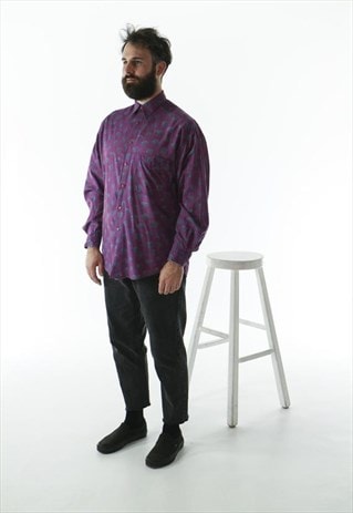 PURPLE ABSTRACT MEN SHIRT / VIOLET COTTON BUTTON UP