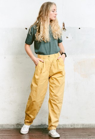 VINTAGE 80S HIGH WAISTED TAPERED YELLOW TROUSERS