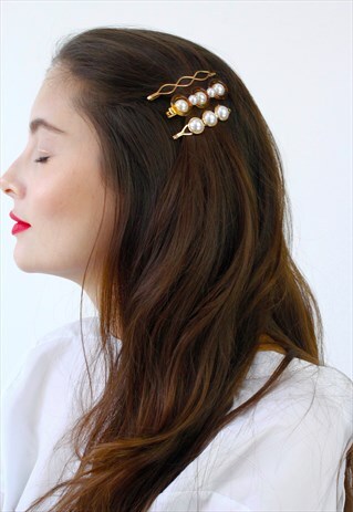 GOLD PEARL TORTOISE SHELL HAIR CLIP PIN