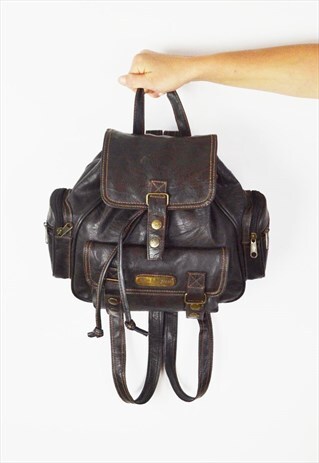 BROWN FAUX LEATHER BACKPACK BAG