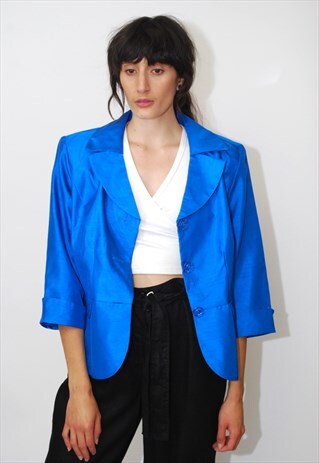 80S BLAZER (18) VINTAGE BLUE SUIT JACKET GLAM ROCKER DRESSY