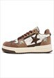 STAR PATCH SNEAKERS CHUNKY SOLE TRAINERS SKATER SHOES BROWN