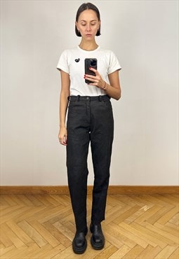 High Waisted Dark Brown Leather Pants, Suede Trousers